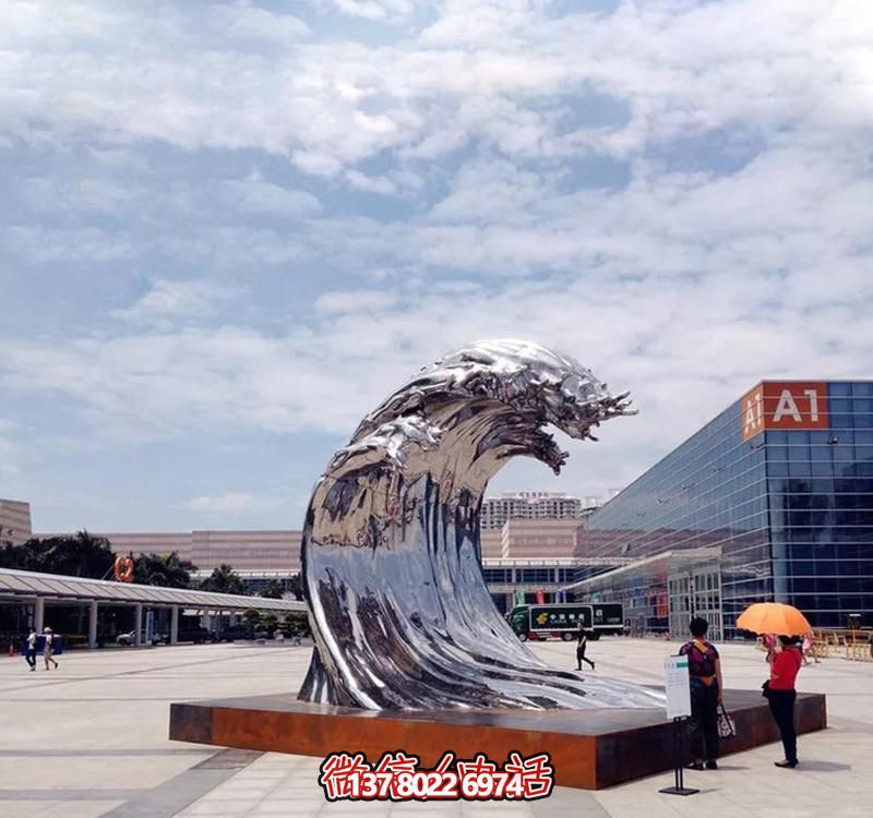 不銹鋼翻滾海浪雕塑，打造精美戶外廣場