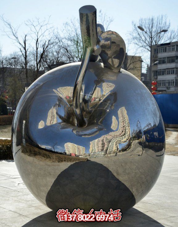 不銹鋼雕塑，鏡面蘋(píng)果，適合戶(hù)外擺放的精美裝飾