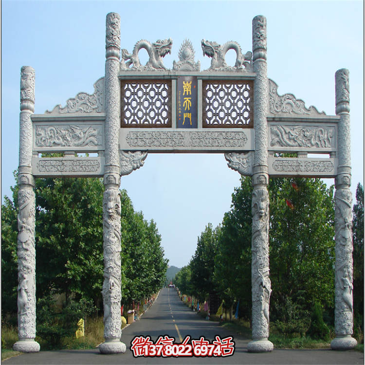 藝術型大理石雕刻品，精致浮雕牌坊