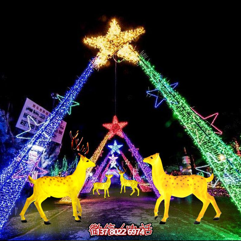 彩繪梅花鹿玻璃鋼雕塑，照明發(fā)光環(huán)繞