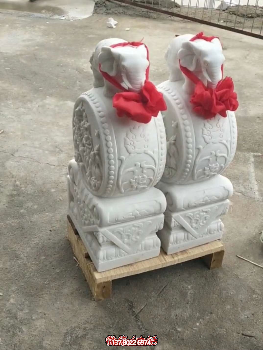 漢白玉吉祥小象雕塑，石門口擺放門墩