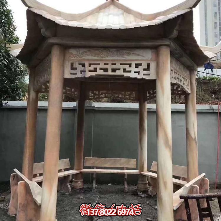 天然紅木雕刻涼亭，打造復(fù)古中式庭院休閑石亭