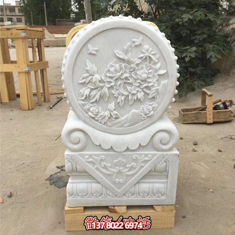 經(jīng)典石雕藝術，漢白玉石雕大理石門口門墩鎮(zhèn)宅鼓抱雕塑戶外裝飾