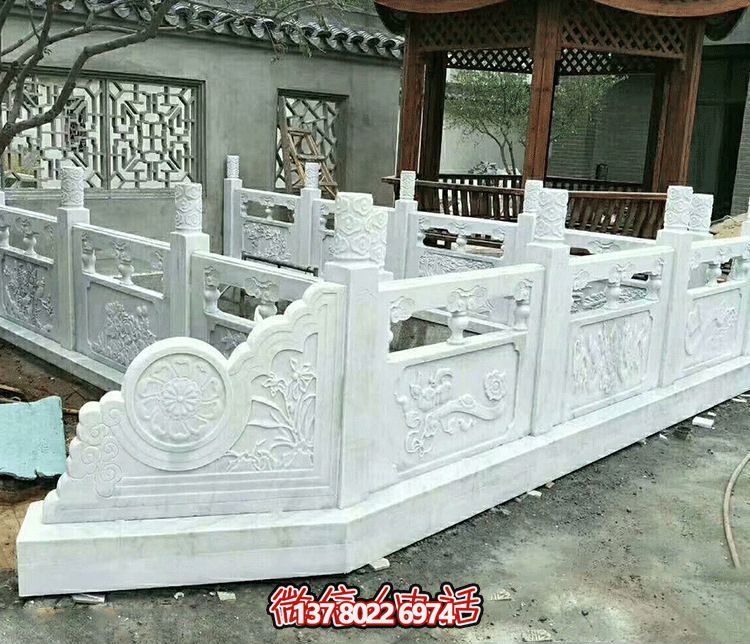 唯美古典庭院，池塘裝飾雕塑，漢白玉欄桿