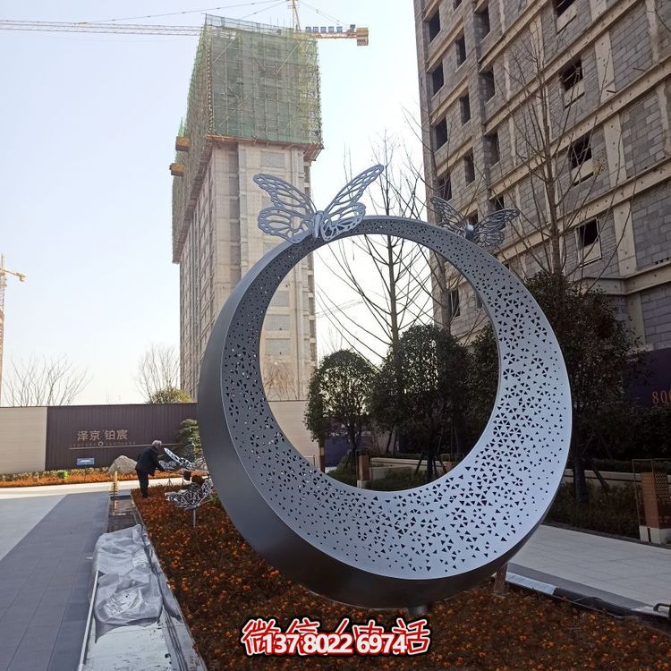 商場酒店門外大型不銹鋼圓環(huán)燈光雕塑定制步行街戶外水景工藝品擺件