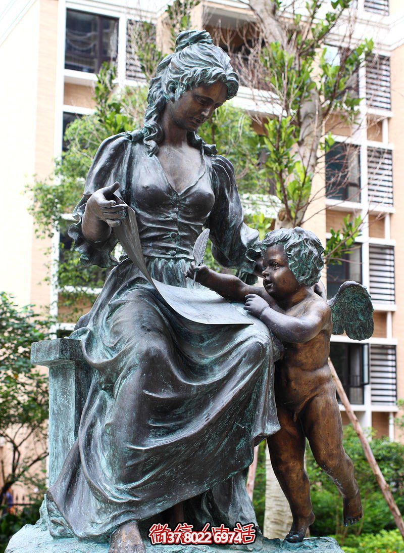 小區(qū)公園寫(xiě)字的小天使西方人物青銅雕塑 小區(qū)公園寫(xiě)字的小天使西方人物青銅雕塑