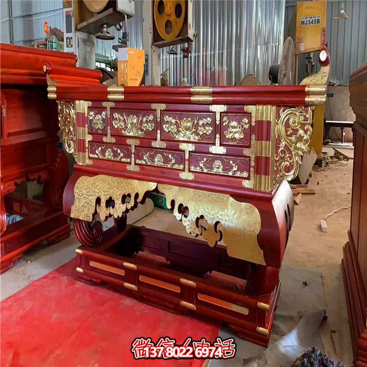 寺廟景觀(guān)室內(nèi)大殿元寶桌木雕供桌